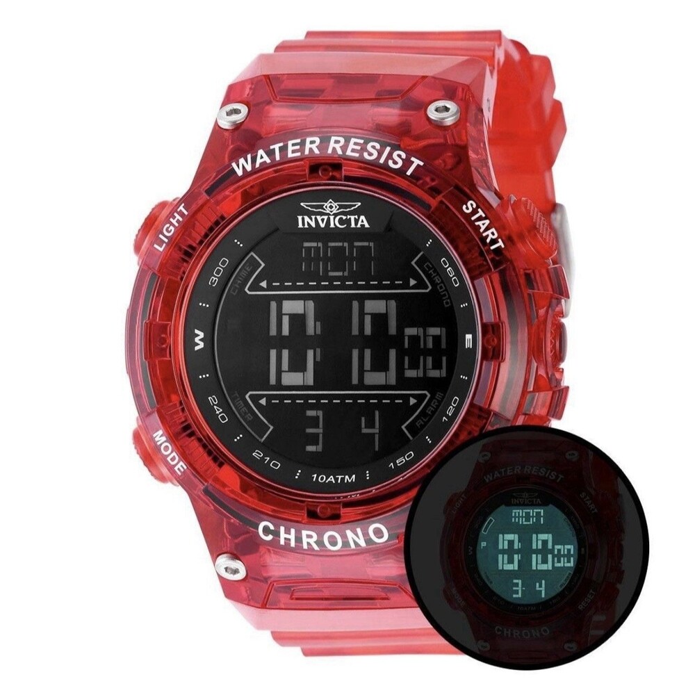 Mens Invicta Racing Burnout Digital Watch 52mm Transparent Red Lightweight